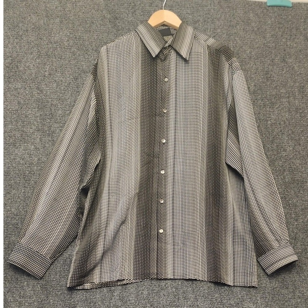 Manzini Collection Blouse Womens Large Black Polka Dot Long Sleeve Button Up Top